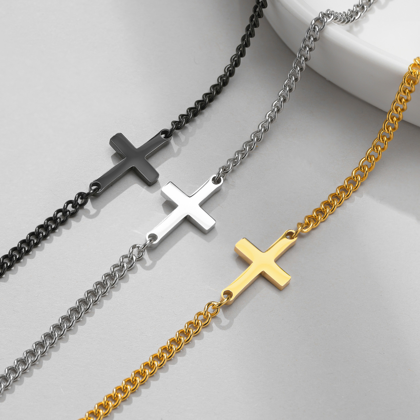 Stainless Steel Cross Grinding Chain Bracelet Steel Color Gold Women’s Simple Jewelry