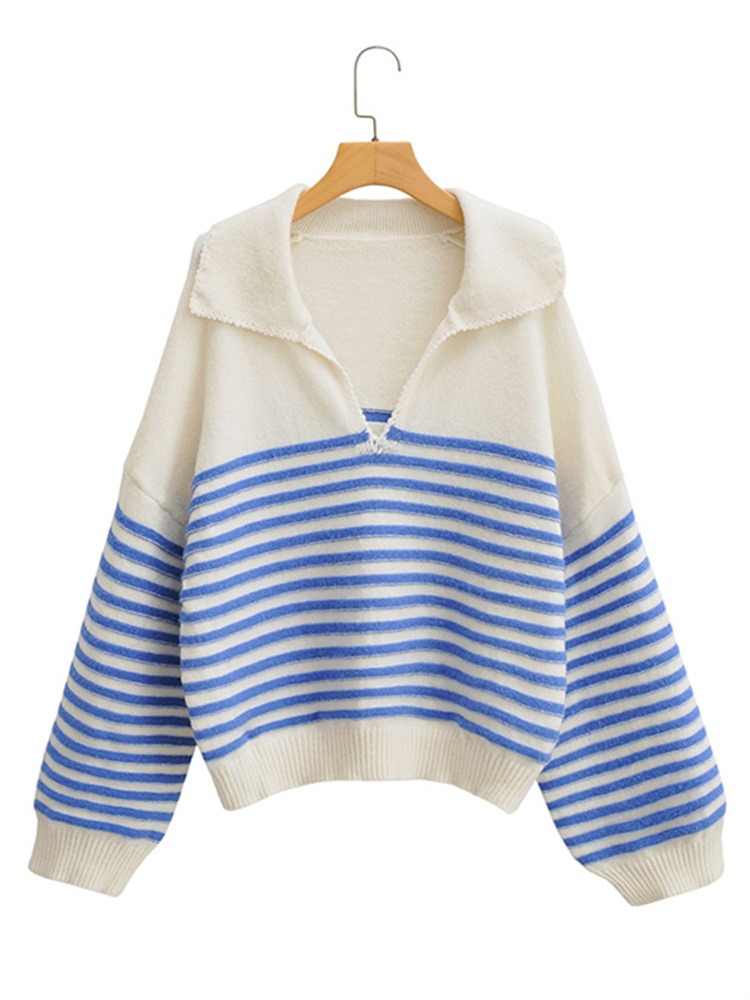 Autumn and winter casual and comfortable (including wool) V-neck striped knitted pullover sweater