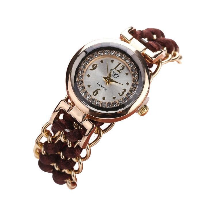 New small dial with diamond inlay Women’s woven rope watch Women’s creative fashion retractable rope quartz watch