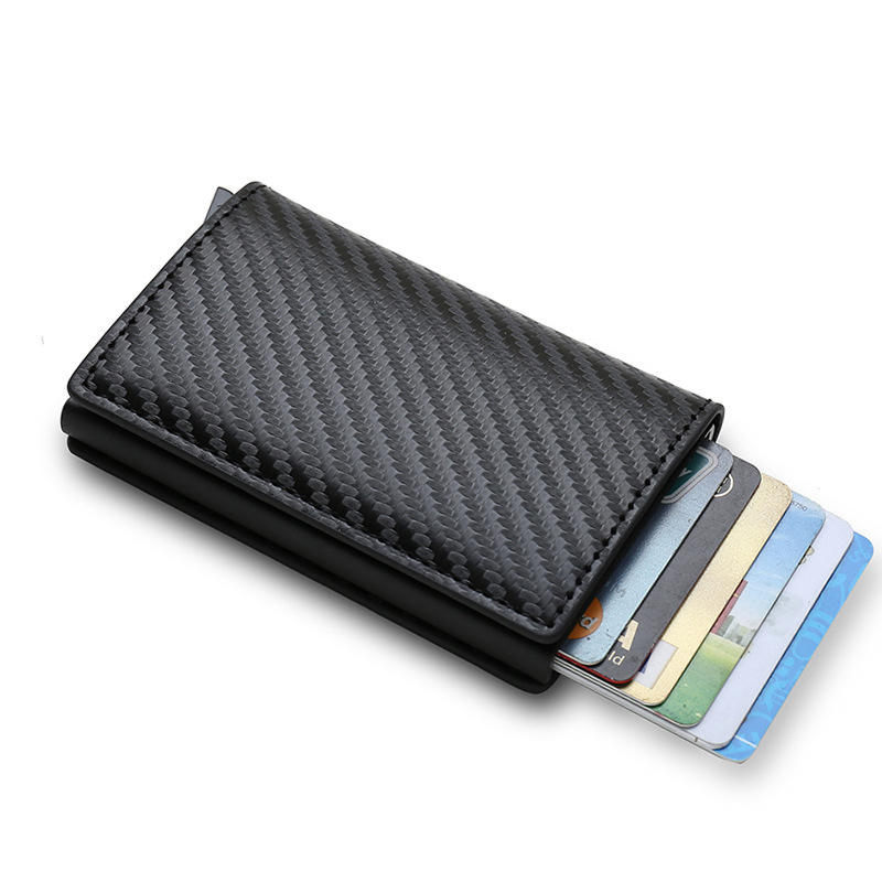 RFID Anti-Theft Swipe Automatic Pop-Up Card Holder Ultra-Thin Credit Card Holder Men’s Multi-Card Slot Carbon Fiber Wallet