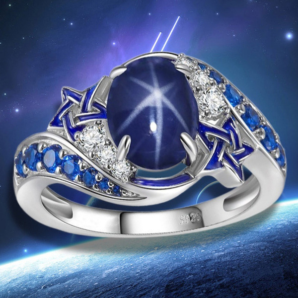 Fashion natural sapphire ring ring simple blue diamond ring women