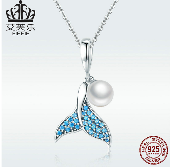 S925 Fashion Sterling Silver Pendant With Diamond Bead Accessories Mermaid Tail Silver Bead Accessories Y SCC877