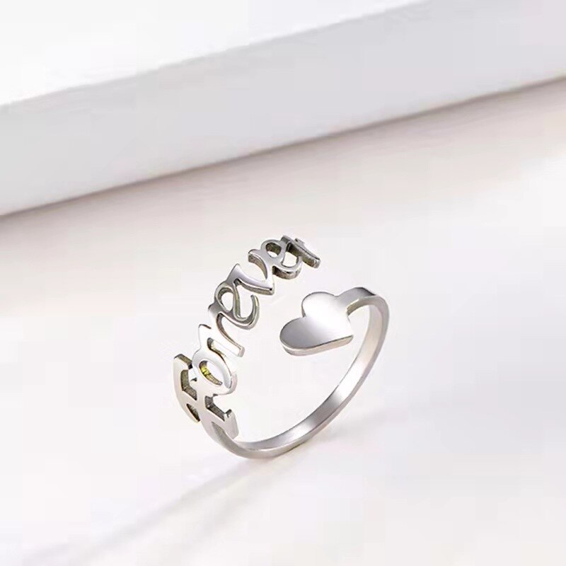 Custom Name Ring Stainless Steel  Simple Fashion Personalized Name With Heart Ring For Friends Women Christmas Gift