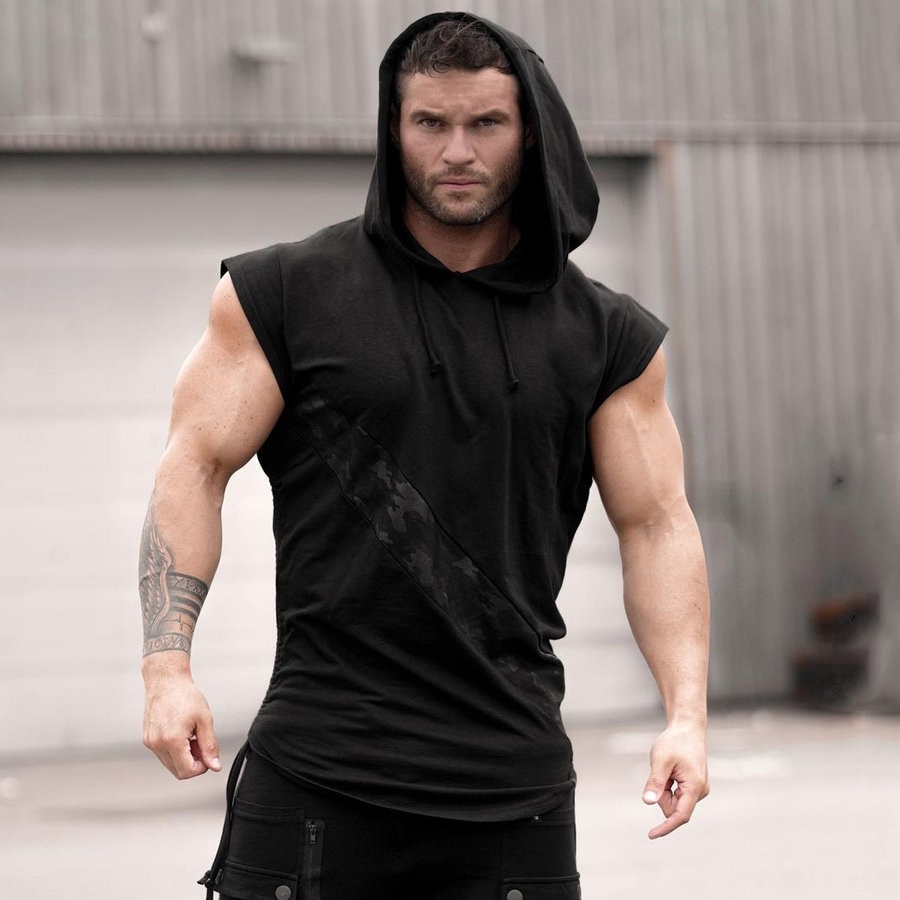 Men Bodybuilding Tank Top sleeveless Hoodie Sweatshirt