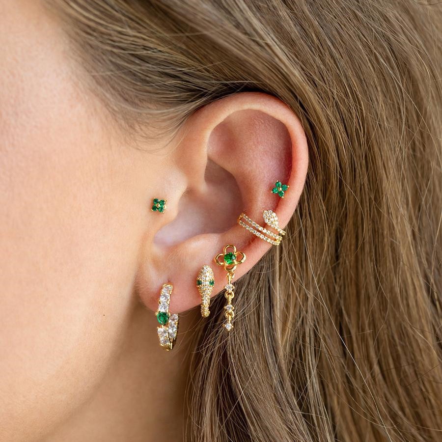 New Green Zirconia Earrings Earrings Set Design Earrings Buckle Six Pieces Set