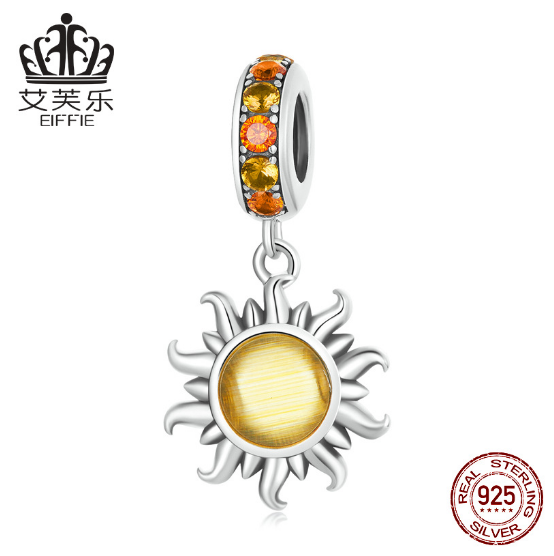 Avele Sterling Silver s925 Small Sun Pendant Bracelet Golden Glass Zircon Starry Sky Simple Pendant SCC2