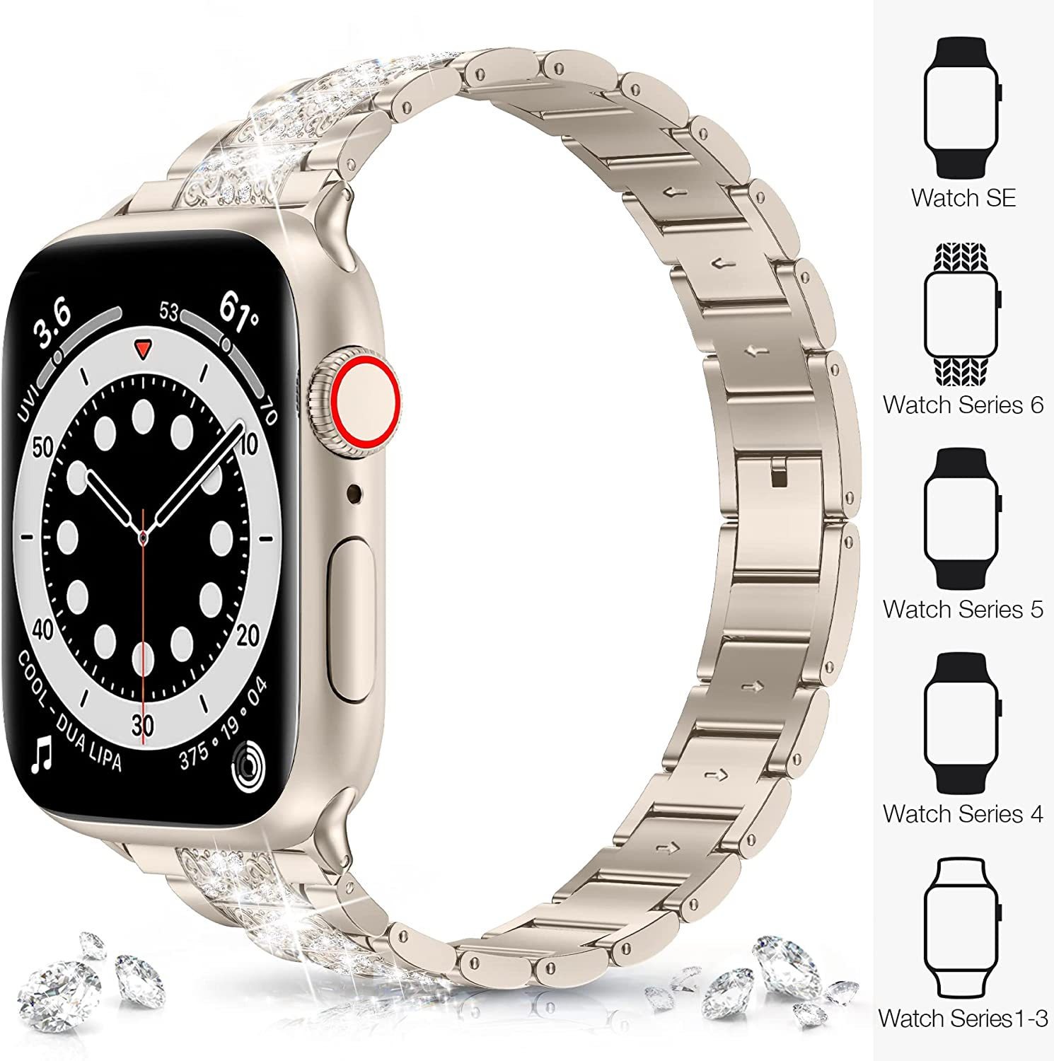 Suitable For iwatch Watchband Three Beads Diamond Inlaid Zinc Alloy Apple Watchband Apple Watchband