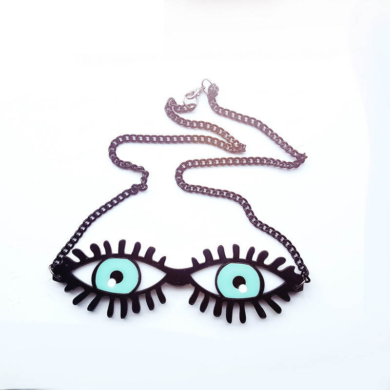 Fashion Acrylic Jewelry Custom Women Devil Eye Big Pendant Necklace for Mens Black Link Chain HipHop Rock Necklaces