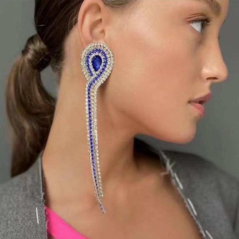 Super Flash Claw Chain Alloy Diamond Rhinestone Long Tassel Earrings Fashion Female Banquet Earrings