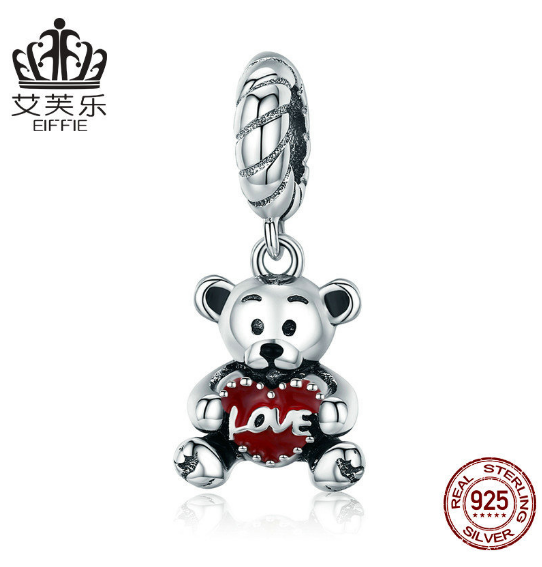 Bear Hug Love S925 Sterling Silver Pendant Spot DIY Beaded Ladies Bracelet Accessories SCC521