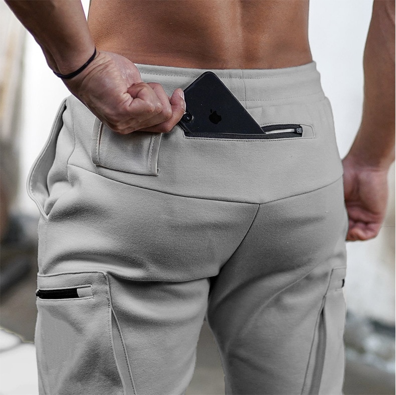 Fashion Stitching Men Pants Fitness Casual Elastic Pants