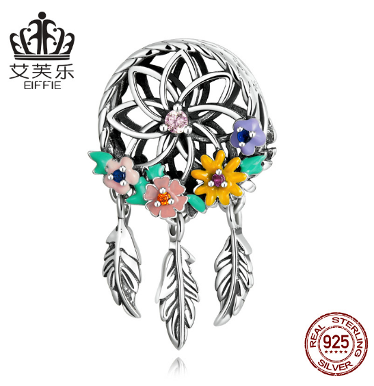 Popular Sterling Silver S925 Garland Dream Catcher Beaded Bracelet Colorful Oil Drop Zircon Hollow Flower Beads