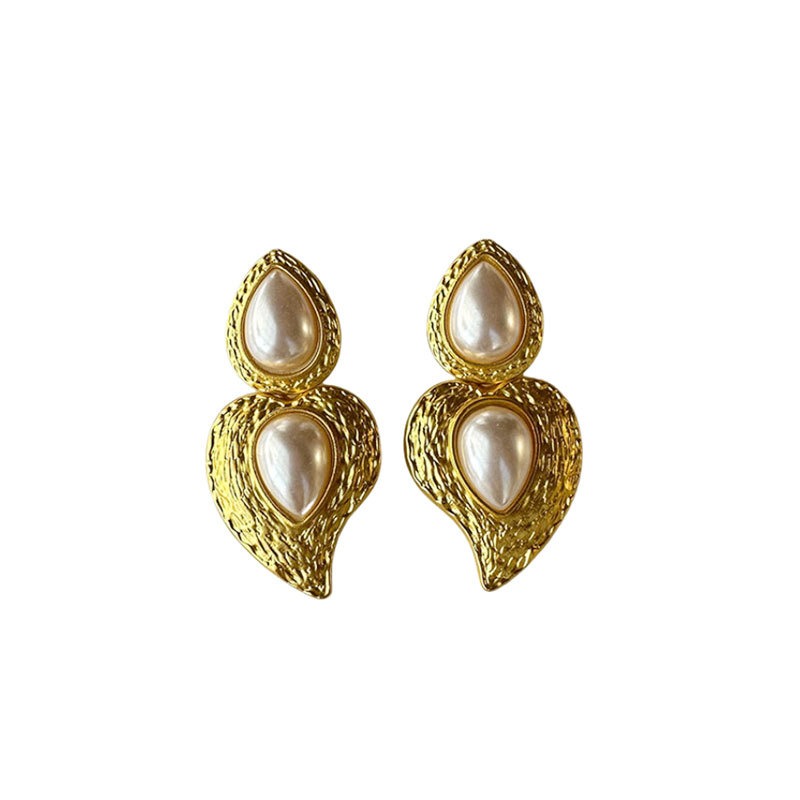 Geometric Love Earrings Female Genuine Gold Electroplated Pearl Earrings