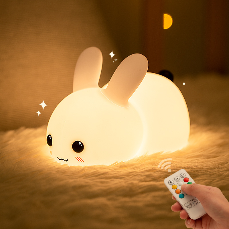 Silicone Jade Rabbit LED Night Light USB Charging Two-tone Lighting Cute Rabbit Shooting Light Children’s Night Companion Sleeping Light