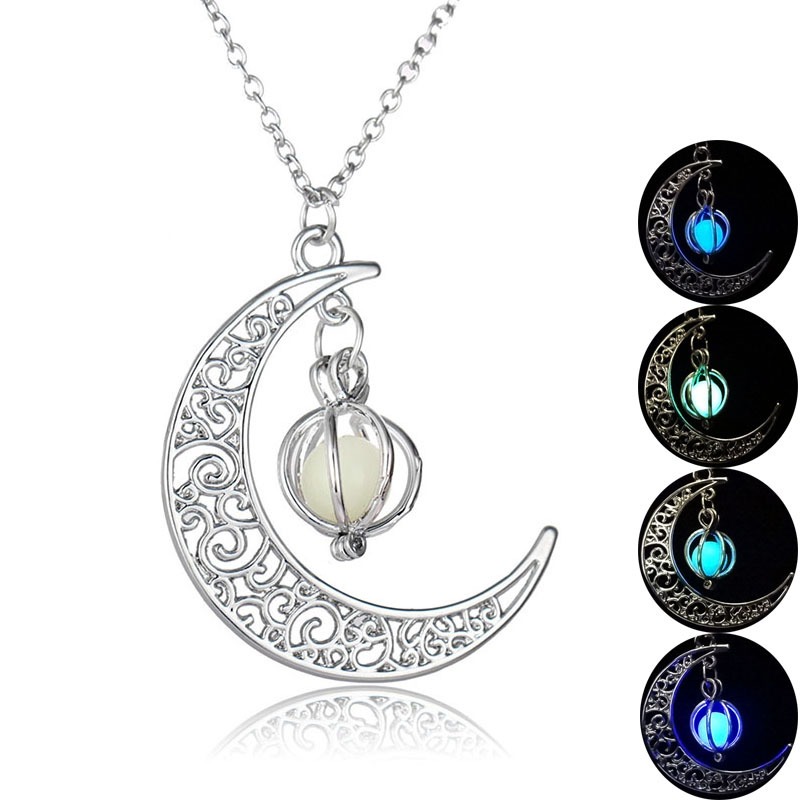 4-Color Luminous Moon Plus Pumpkin Necklace Halloween Collarbone Chain Multi-Color Luminous Accessories