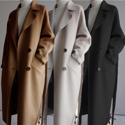 New medium length loose cashmere woolen coat for women’s