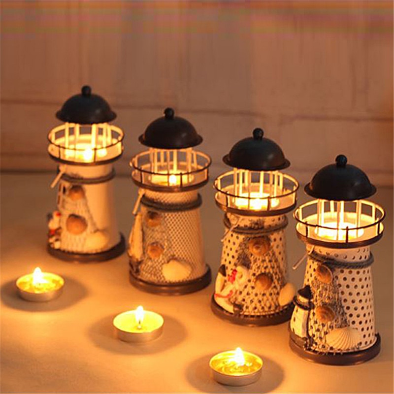 Lighthouse Candle Holder Mediterranean-style Iron Candle Holder Holiday Candlestick Home Wedding Party Family Decor