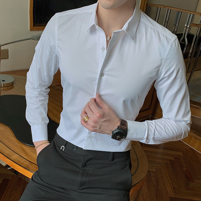 New Fashion Cotton Long Sleeve Shirt Solid Slim Fit Male Social Casual Business White Black Dress Shirt 5XL 6XL 7XL 8XL