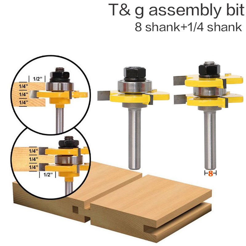 2 pc 8mm Shank high quality Tongue & Groove Joint Assembly Router Bit Set 3/4 Stock Wood Cutting Tool