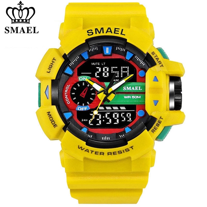 SMAEL 1436 Men Sports Watch Military Watches LED Quartz Dual Display Waterproof Outdoor Sport Men’s Wristwatches Relogio Masculino