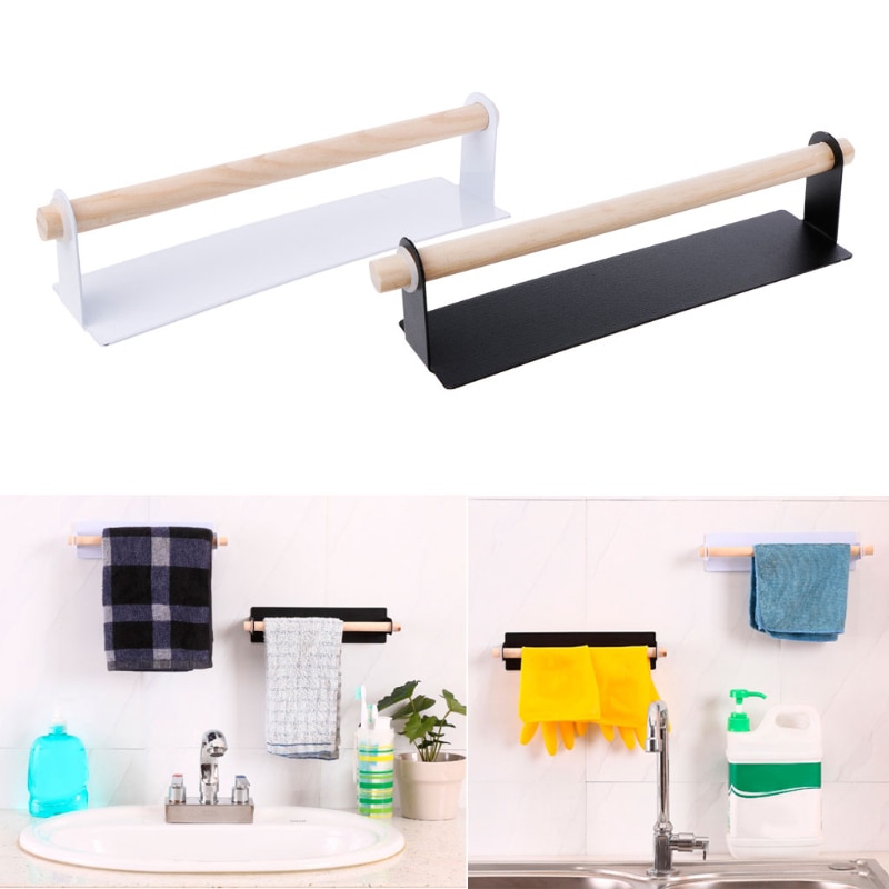 Top Quality Paper Holders Towel Storage Rack Paste type non-perforated iron towel bar tissue holder Wall Mounted Roll Paper Hold