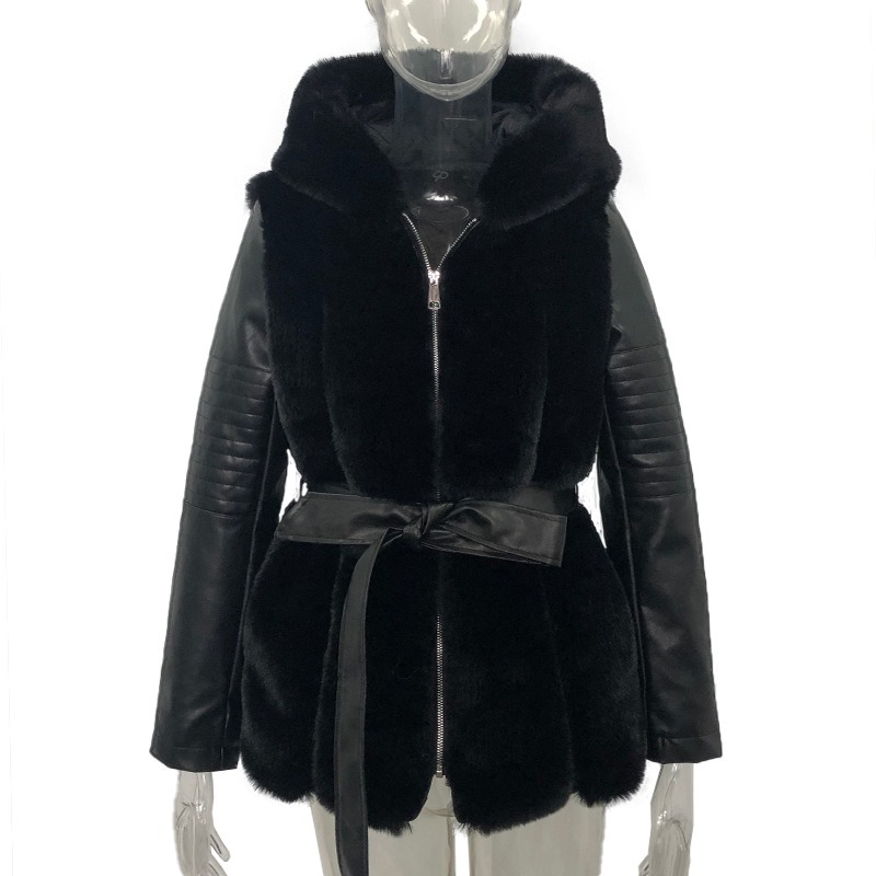 Jacket for women with belt and hood