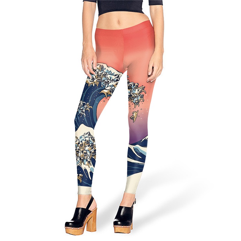 Fashion Summer Creative Legins Printed Women Leggins The Great Wave Of Pug Leggings Sexy Woman Pants