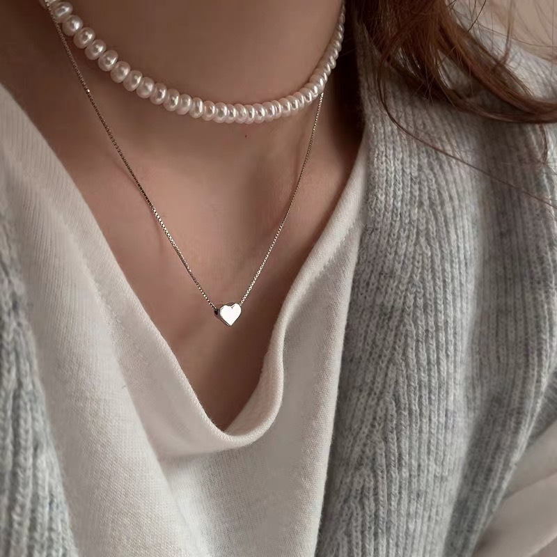 925 Sterling Silver Small Love Necklace Women’s New Women’s Clavicle Chain Ins Style Simple Light Luxury