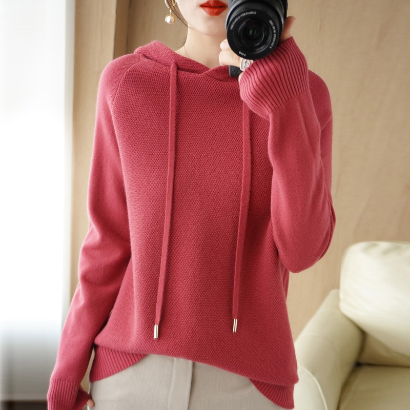 Women’s Hooded Wool Knitwear Loose Sweater