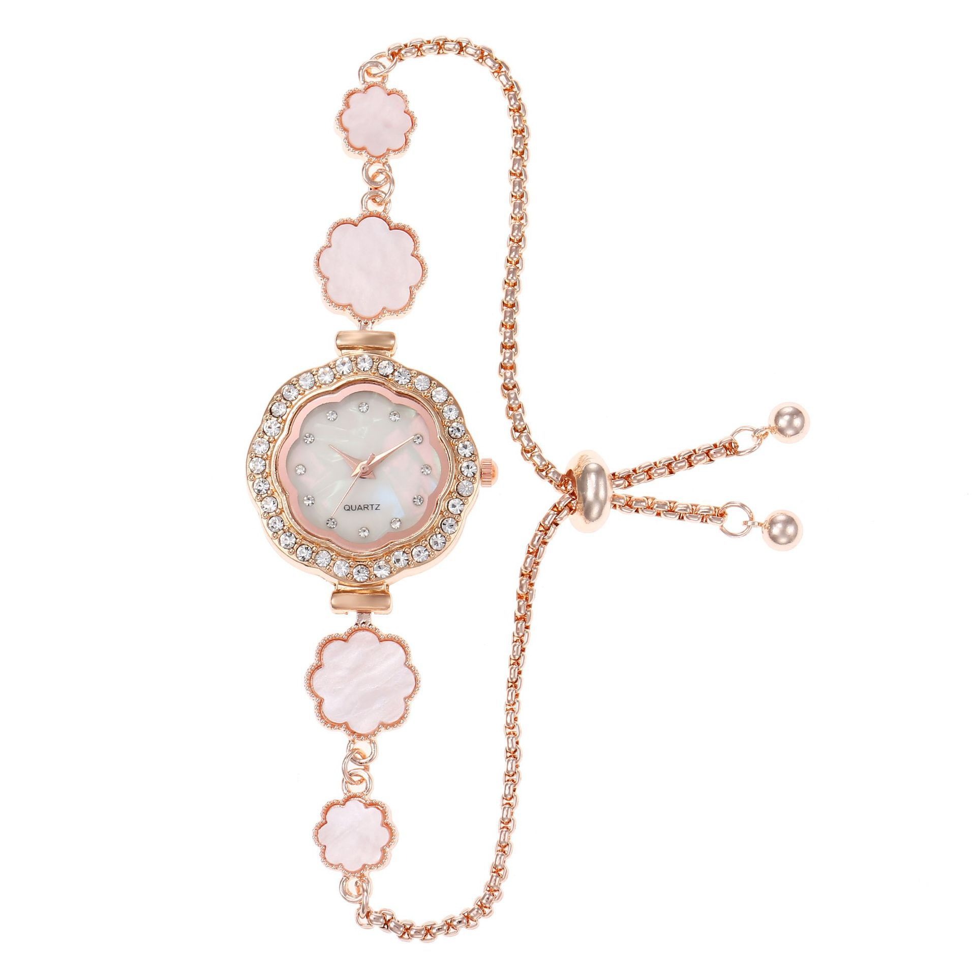 Fashionable new style drawstring freely adjustable women’s bracelet watch flower shaped shell thin bracelet with diamond inlaid women’s watch