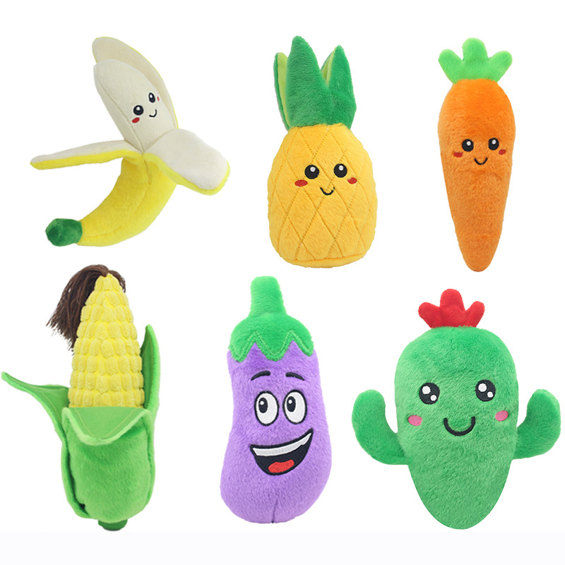Pet Plush Sound Toys Fruits and Vegetables Dogs and Cats Educational Toys Supplies Cactus, Corn, Eggplant