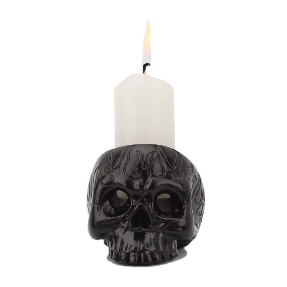 Flame black small skull candle holder retro skull mini resin ornament