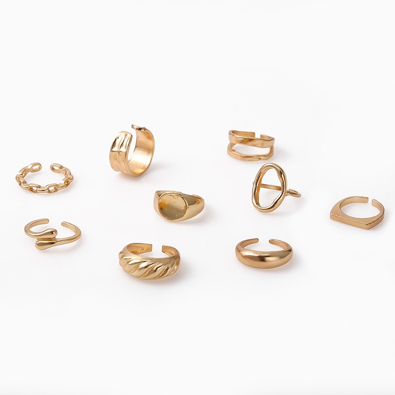 Textured ring twist hollow geometric ring 9-piece ring set