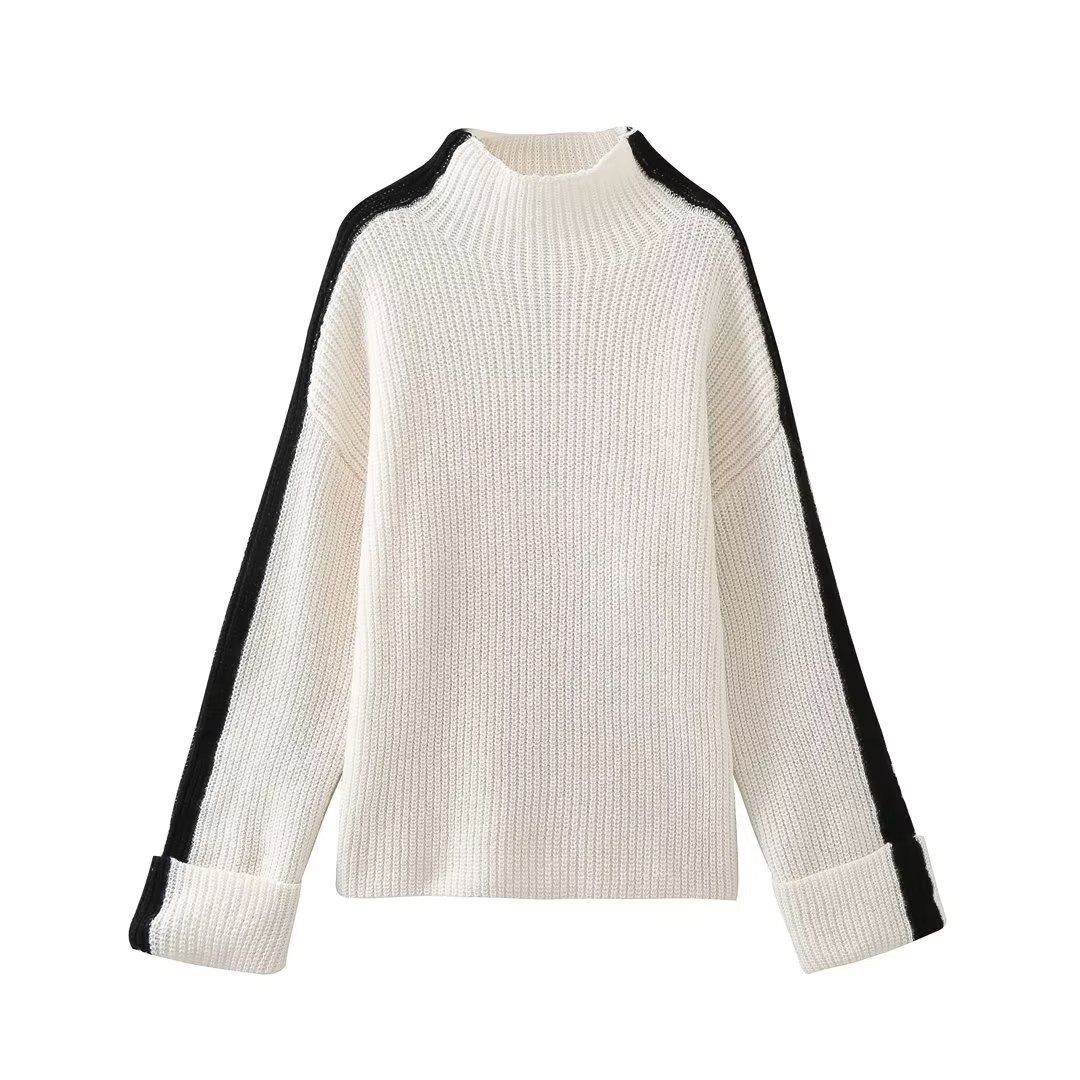 Women Knitted Solid Sweaters Neck Long Sleeve
