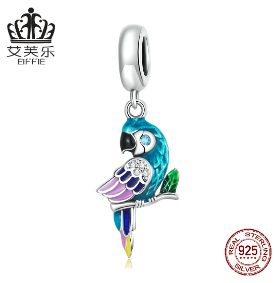 Avelle Sterling Silver S925 Parrot Pendant Bracelet Color Drop Oil Zircon Vivid Bird Pendant Jewelry Accessories