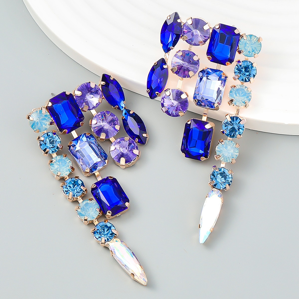 Rhinestone Square Stone Geometric Drop Earrings Jewelry for Women Gift Crystal Rainbow Long Dangle Earrings Accessories