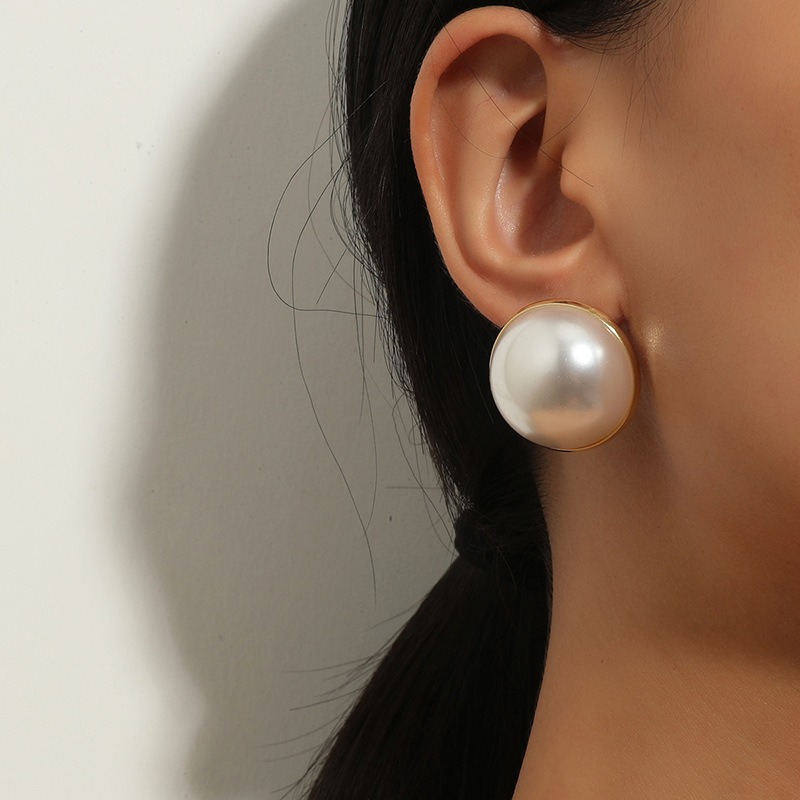 Big Simulated Pearl Earrings Temperament Simple White Statement Earrings For Women Korean Earrings