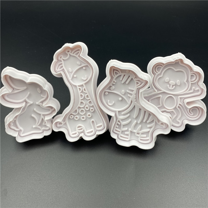 4Pcs/Set Rabbit Monkey Plastic Biscuit Mold DIY Kitchen Cake Decorating Tools Cookie Cutter Stamp Fondant Embosser Die