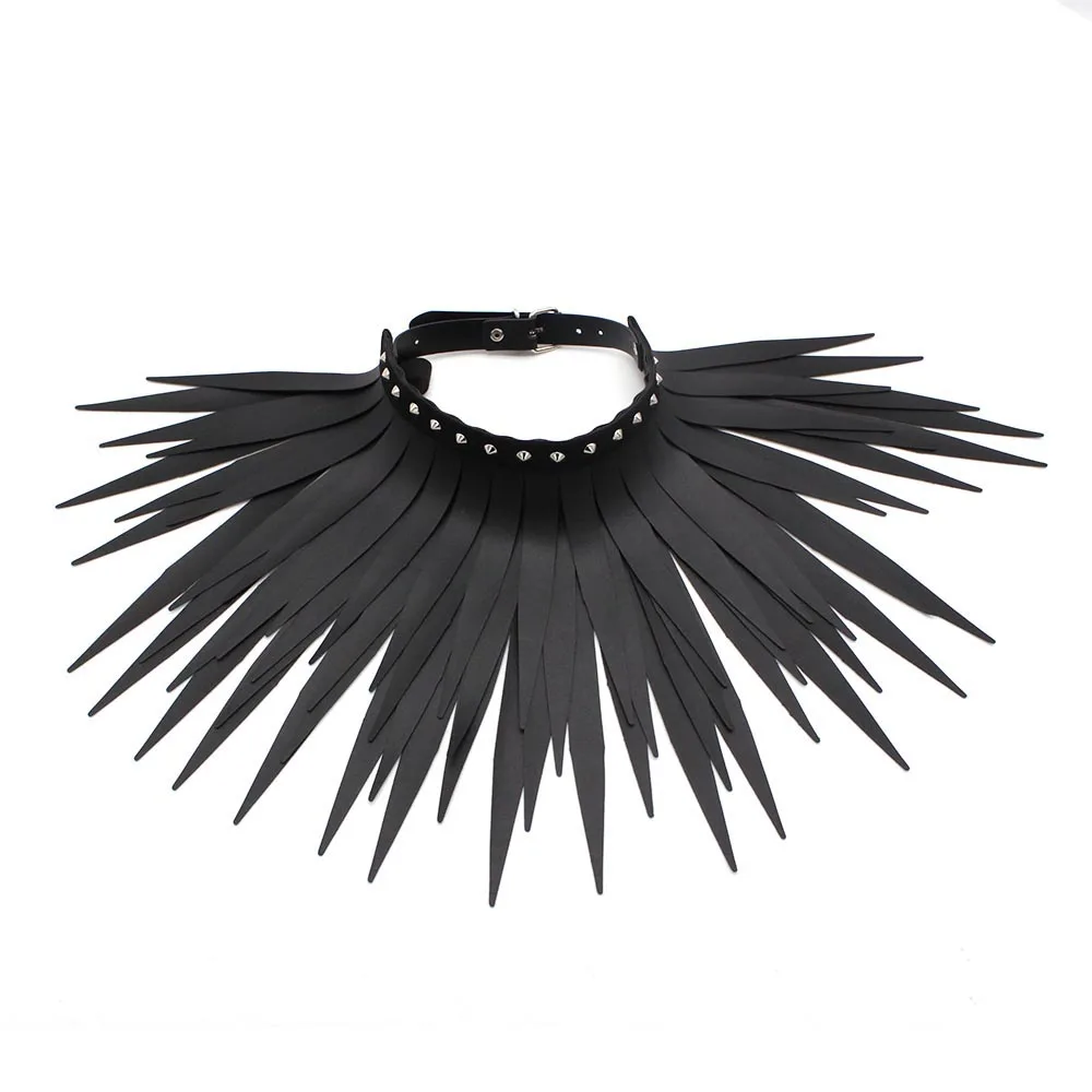 New Exaggerated Gothic PU Leather Long Tringe Necklaces Women Punk Leather Necklaces Strange Handmade Jewelry