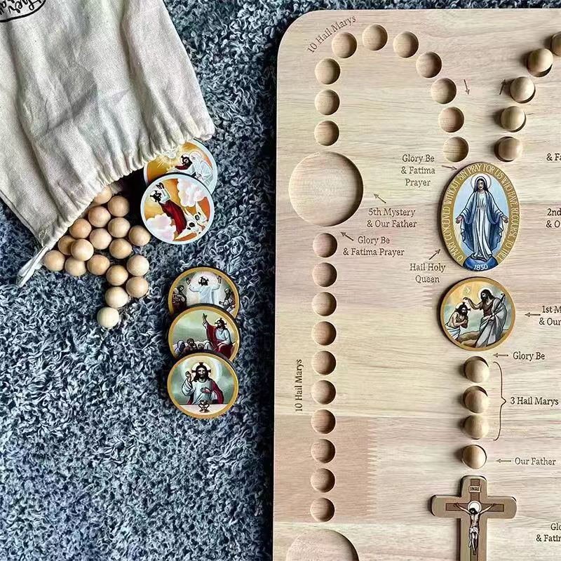 Montessori Inspired Wooden Rosary Board Fun Round Chuck Wooden Beads Creative Art Puzzle Wood DIY Package