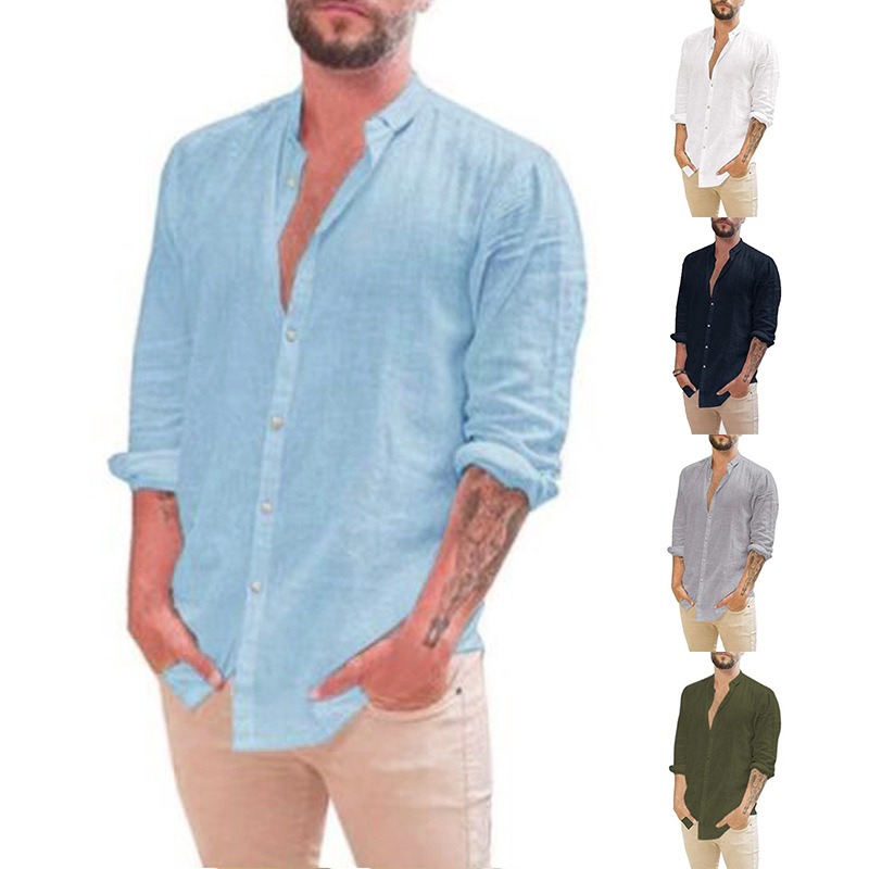 Men’s Retro Standing Collar Cardigan Men’S Shirt