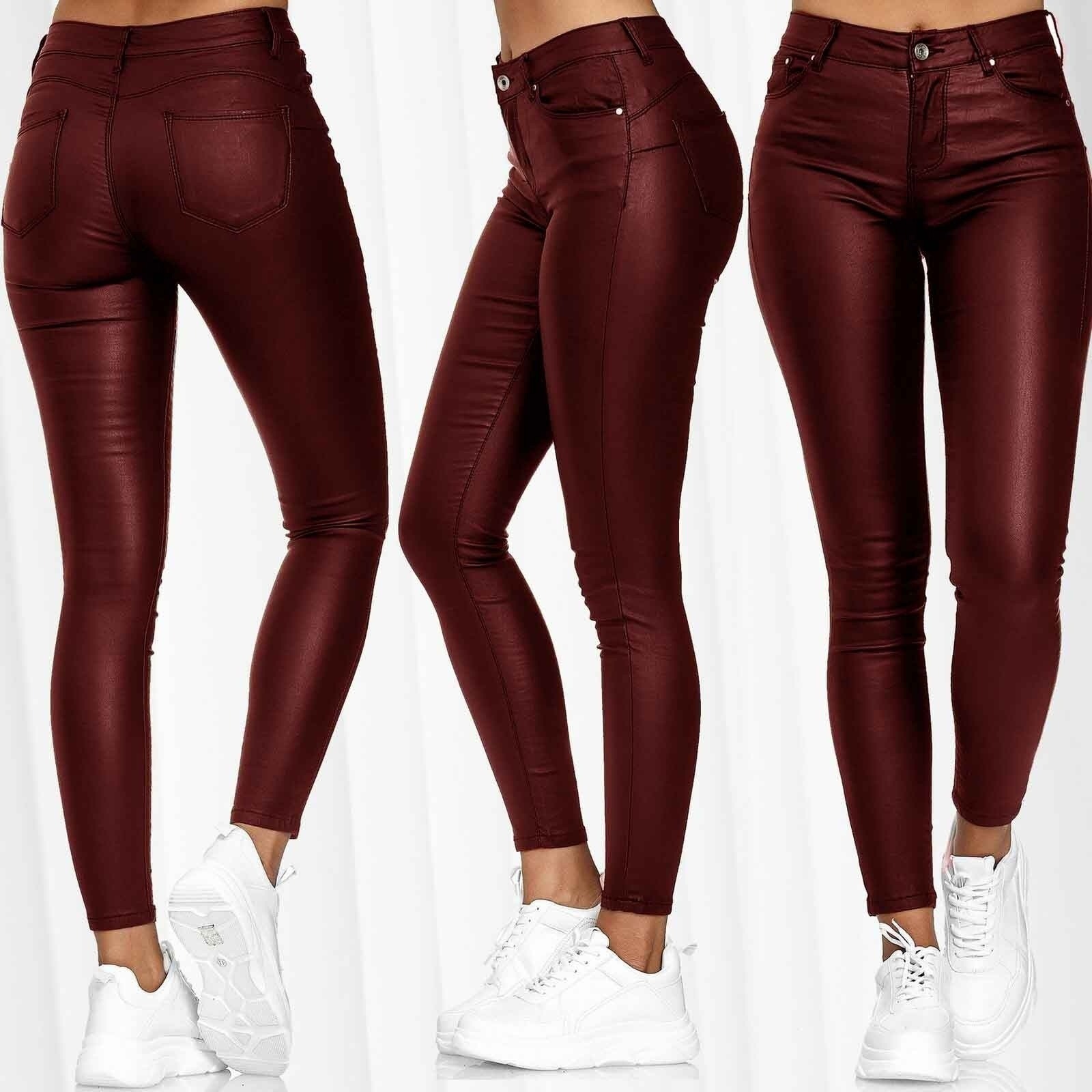 Winter High Waist Solid Leather Casual Pants