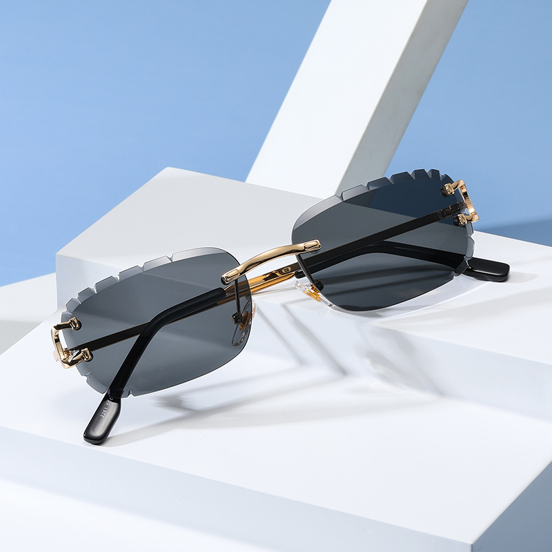 New Cut – Edge Oval Inverted Sunglasses Pattern Rimless Glasses Sunglasses
