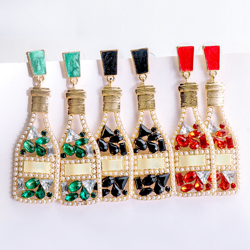 Vintage Champagne Bottle Full Of Diamond Pearl Earrings Personalized Women’s Jewelry