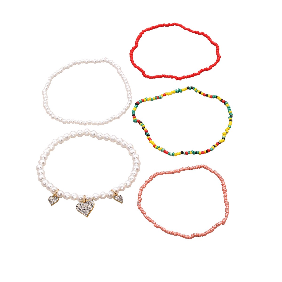 Hand woven beaded beach style anklet set