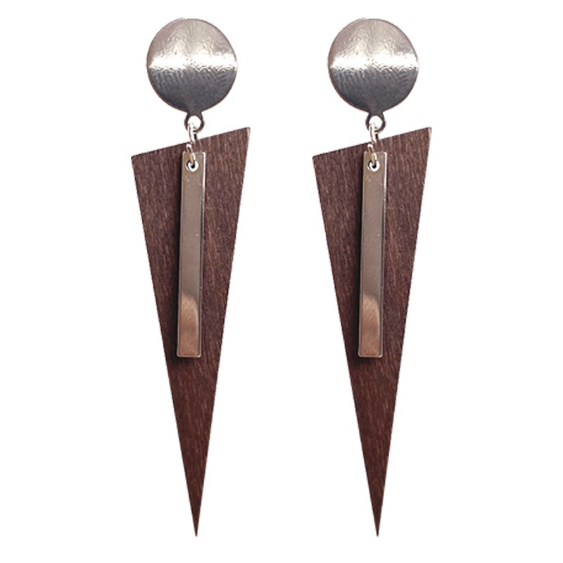 Wooden minimalist metal retro Bohemian European American ethnic style geometric long exaggerated earrings and earrings