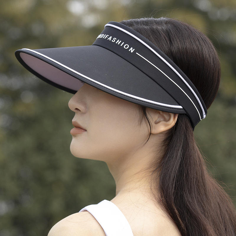 Sports Outdoor UV Sunscreen Top Hat Ice-Sensing Simple Casual Big-Edge Topless Sun Hat Female Large Head Circumference Sun Hat
