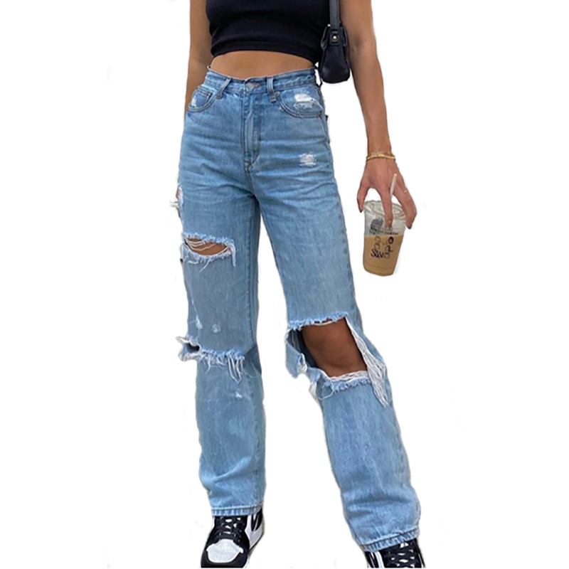 High Waist Straight Women’s Ripped Jeans Women