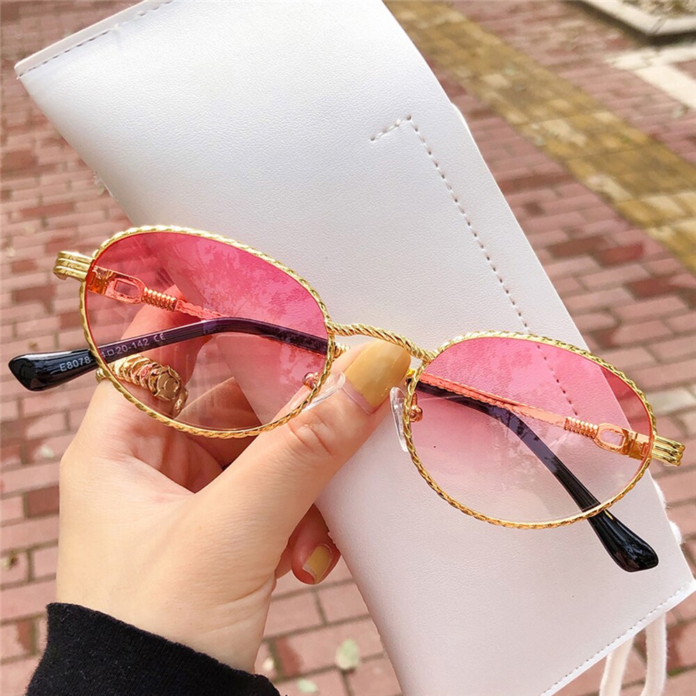 Gold metal oval sunglasses women retro purple pink round sun glasses for men gradient lens uv400 outdoor accessories