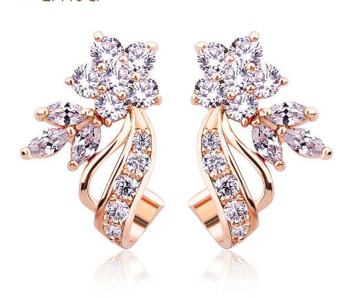 BAMOER Stud Earrings with Flower Shape White/Multicolor AAA Zircon JIE043